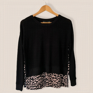 Jones New York Black Knit Leopard Top
